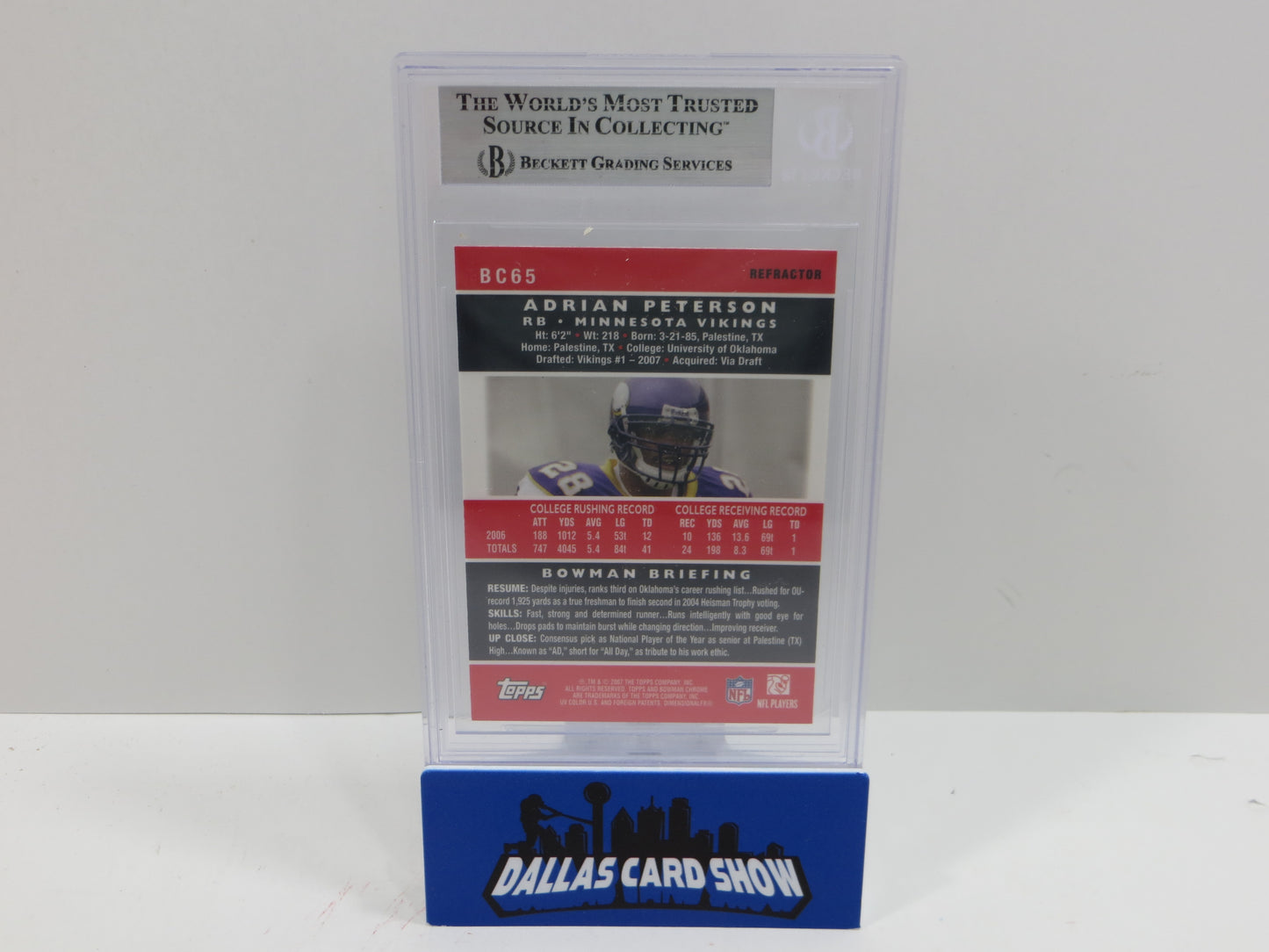 2007 BOWMAN CHROME #BC65 ADRIAN PETERSON ROOKIE BGS 10 AUTO