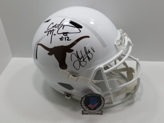 COLT McCOY JORDAN SHIPLEY SIGNED TEXAS LONGHORNS FULL SIZE HELMET BAS
