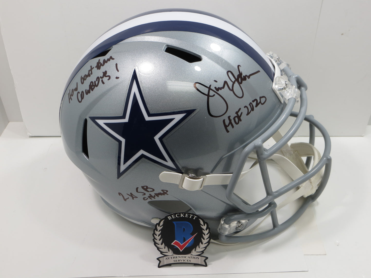 JIMMY JOHNSON SIGNED DALLAS COWBOYS SPEED HELMET w/3 INSCs Miami BAS COA