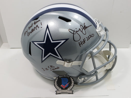 JIMMY JOHNSON SIGNED DALLAS COWBOYS SPEED HELMET w/3 INSCs Miami BAS COA