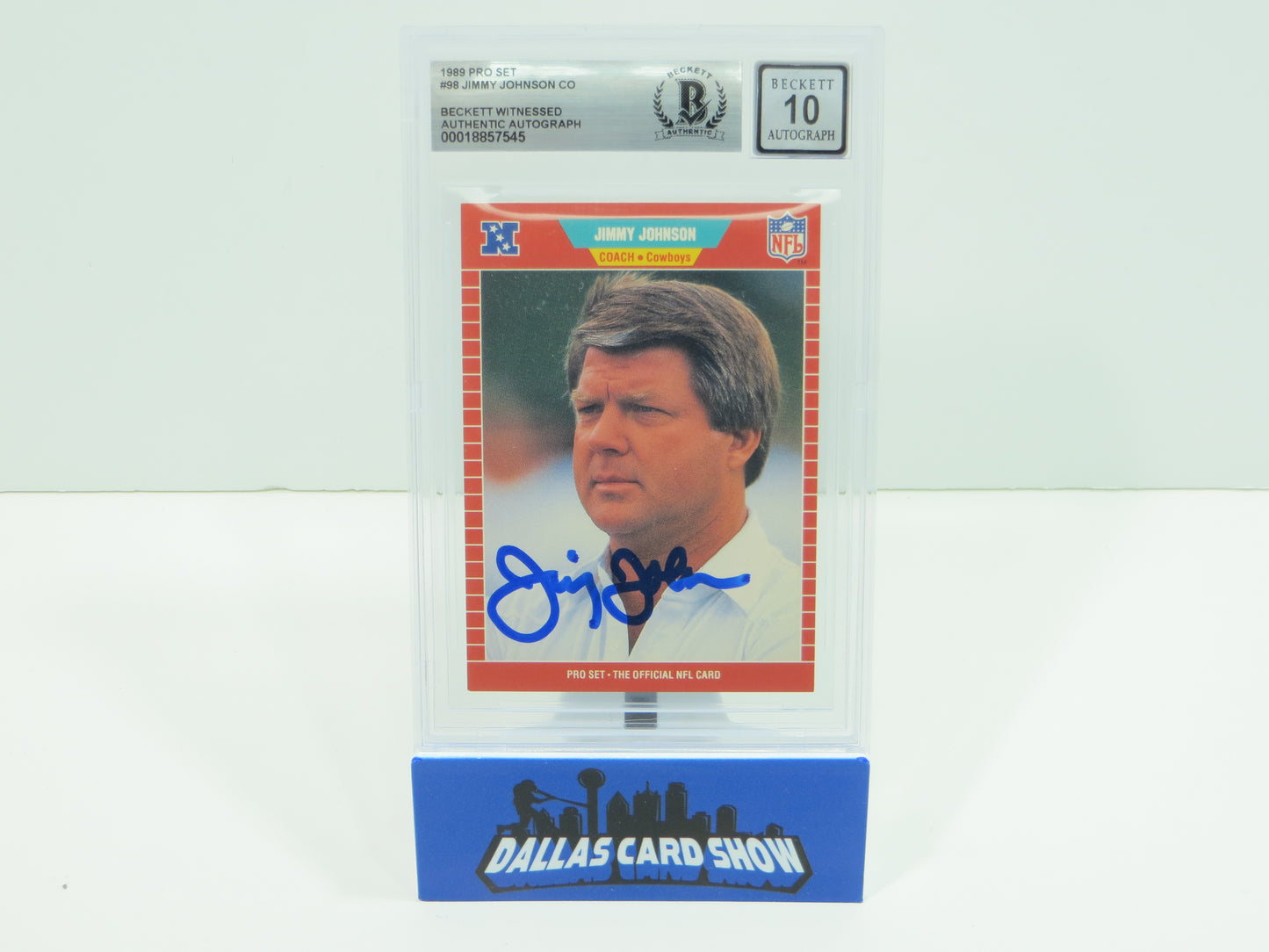 JIMMY JOHNSON DALLAS COWBOYS SIGNED 1989 PRO SET #98 BAS BGS SLAB AUTO 10