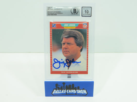 JIMMY JOHNSON DALLAS COWBOYS SIGNED 1989 PRO SET #98 BAS BGS SLAB AUTO 10