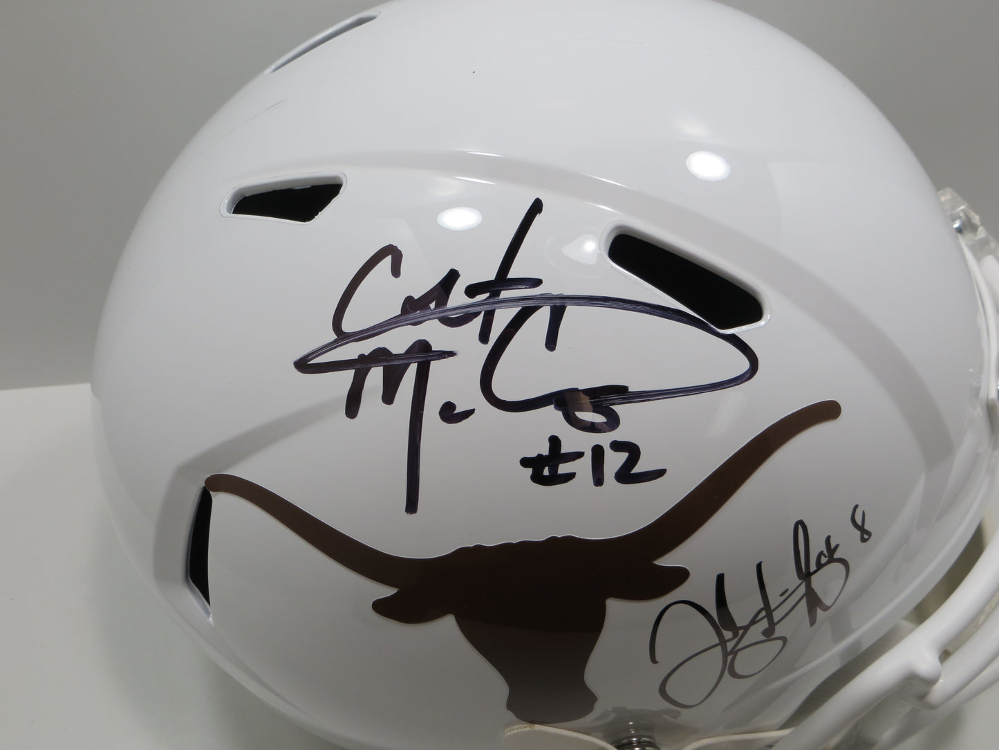 COLT McCOY JORDAN SHIPLEY SIGNED TEXAS LONGHORNS FULL SIZE HELMET BAS
