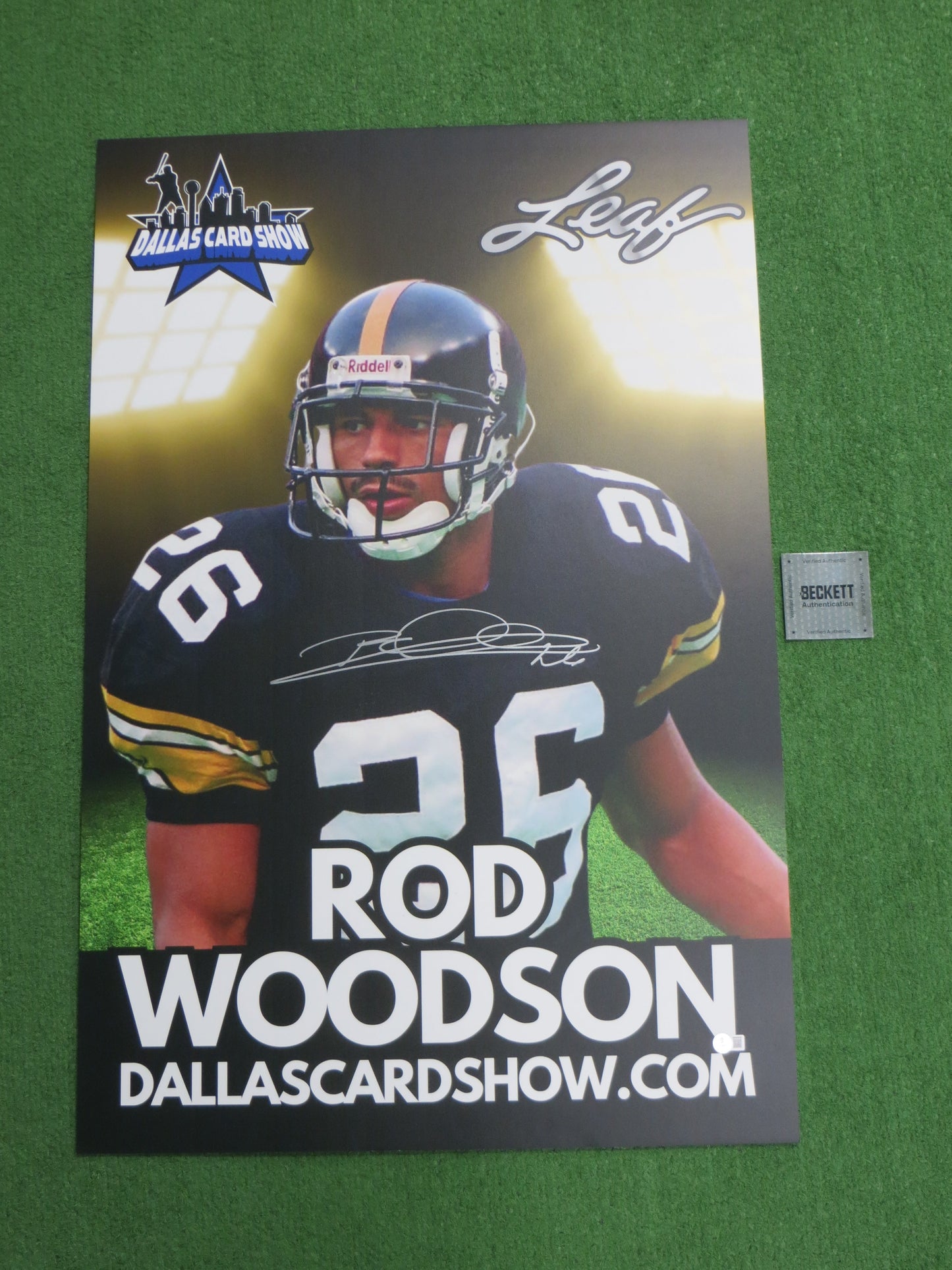ROD WOODSON STEELERS RAIDERS SIGNED 24x36 Dallas Card Show FOAM BOARD BAS