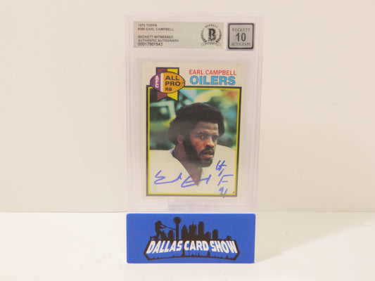 EARL CAMPBELL SIGNED 1979 Topps #390 BGS BAS SLAB w/HOF AUTO 10 OILERS Rookie