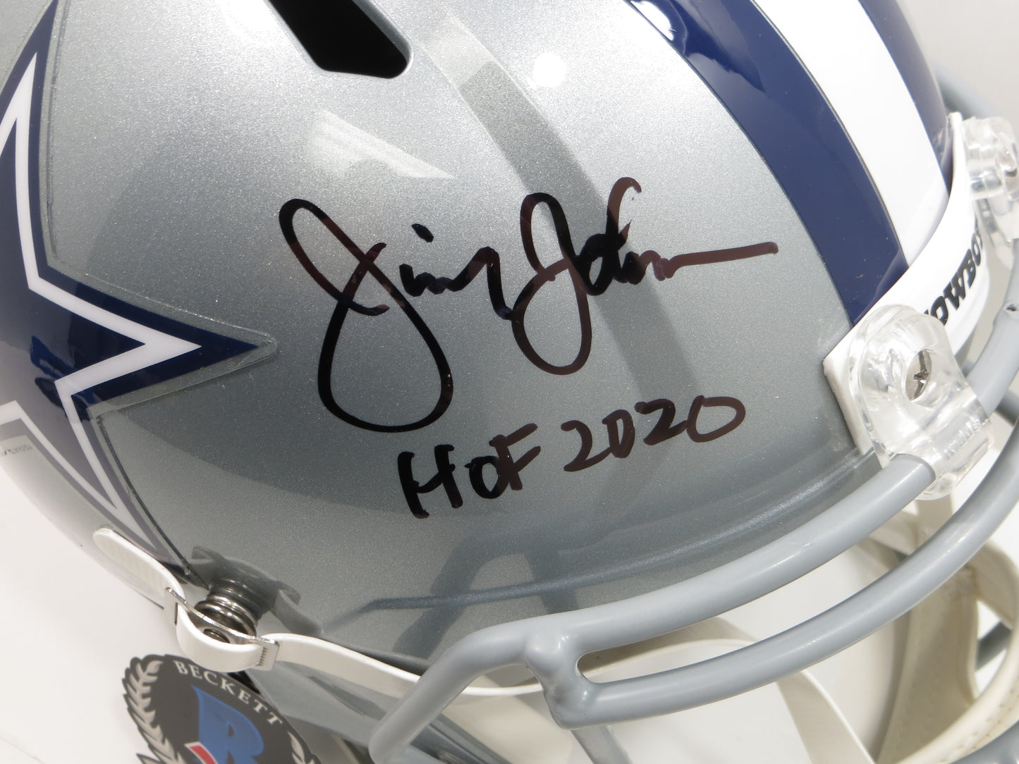 JIMMY JOHNSON SIGNED DALLAS COWBOYS SPEED HELMET w/3 INSCs Miami BAS COA