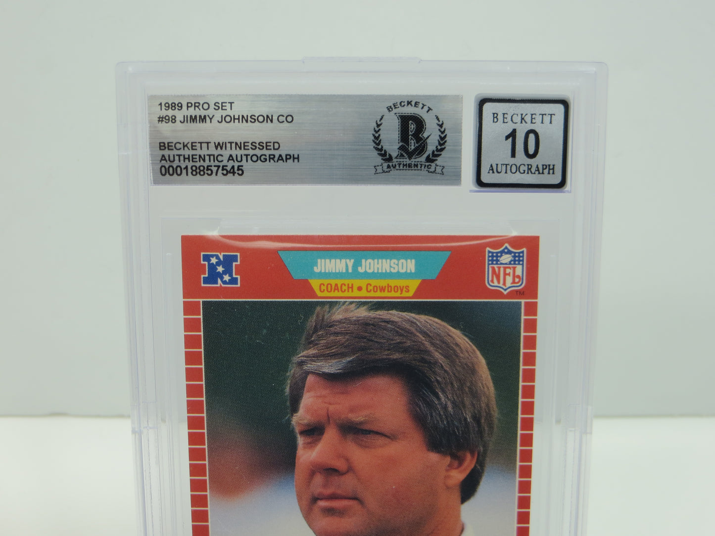 JIMMY JOHNSON DALLAS COWBOYS SIGNED 1989 PRO SET #98 BAS BGS SLAB AUTO 10