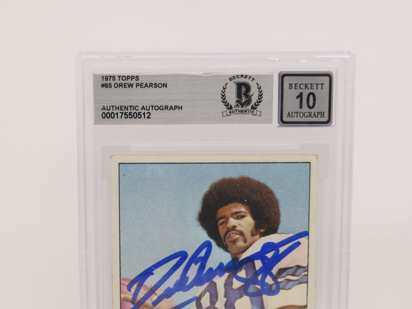 DREW PEARSON SIGNED 1975 TOPPS #65 DALLAS COWBOYS BGS BAS SLAB AUTO 10