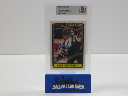 MIKE MODANO SIGNED 1990-91 O-Pee-Chee OPC #348 BAS BGS SLAB Minn North Stars