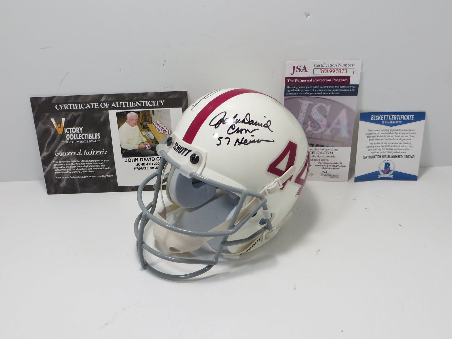 JOHN DAVID CROW & JOHNNY MANZIEL SIGNED Texas A&M Helmet w/Heisman JSA BAS