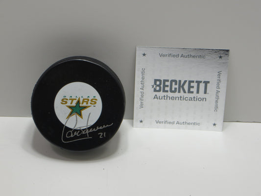 GUY CARBONNEAU DALLAS STARS SIGNED Original Logo Puck w/HOF 19 BAS