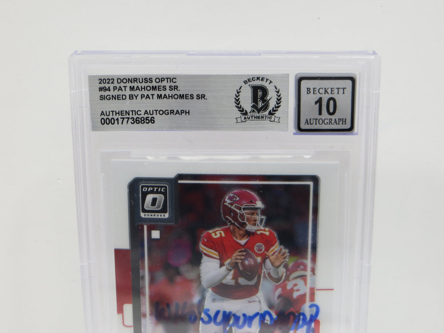 PAT MAHOMES SR SIGNED 2021 Donruss Optic BGS BAS SLAB w/Who's Your Daddy AUTO 10