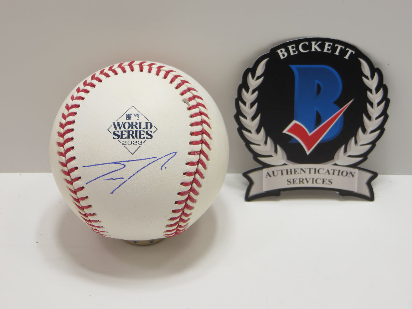 JOSH SMITH TEXAS RANGERS SIGNED OFFICIAL 2023 WORLD SERIES BASEBALL BAS COA