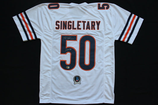 MIKE SINGLETARY CHICAGO BEARS SIGNED WHITE JERSEY w/HOF 98 Baylor Bears BAS