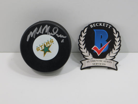 MIKE MODANO DALLAS STARS SIGNED HOCKEY PUCK Minn North Stars Red Wings BAS