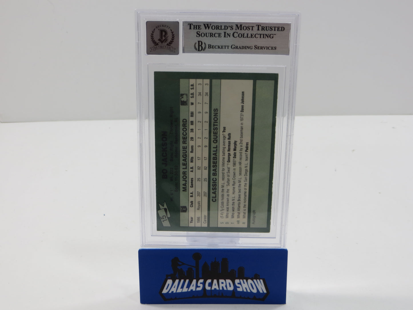BO JACKSON SIGNED 1987 CLASSIC GAME #15 ROYALS AUBURN BGS BAS SLAB AUTO 10