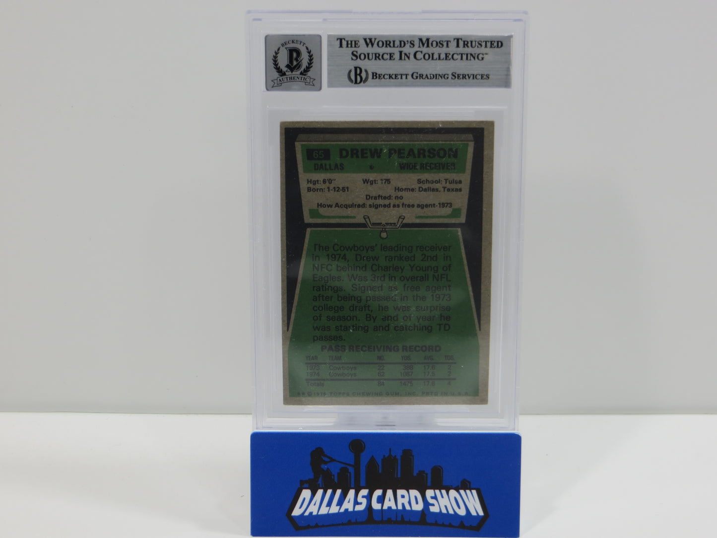 DREW PEARSON SIGNED 1975 TOPPS #65 DALLAS COWBOYS BGS BAS SLAB AUTO 10