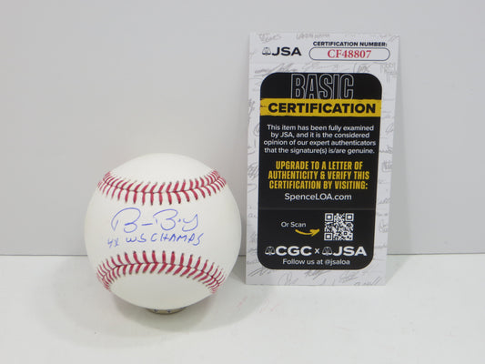 BRUCE BOCHY SIGNED OML BASEBALL w/4xWSChamps Texas Rangers SF Giants JSA COA