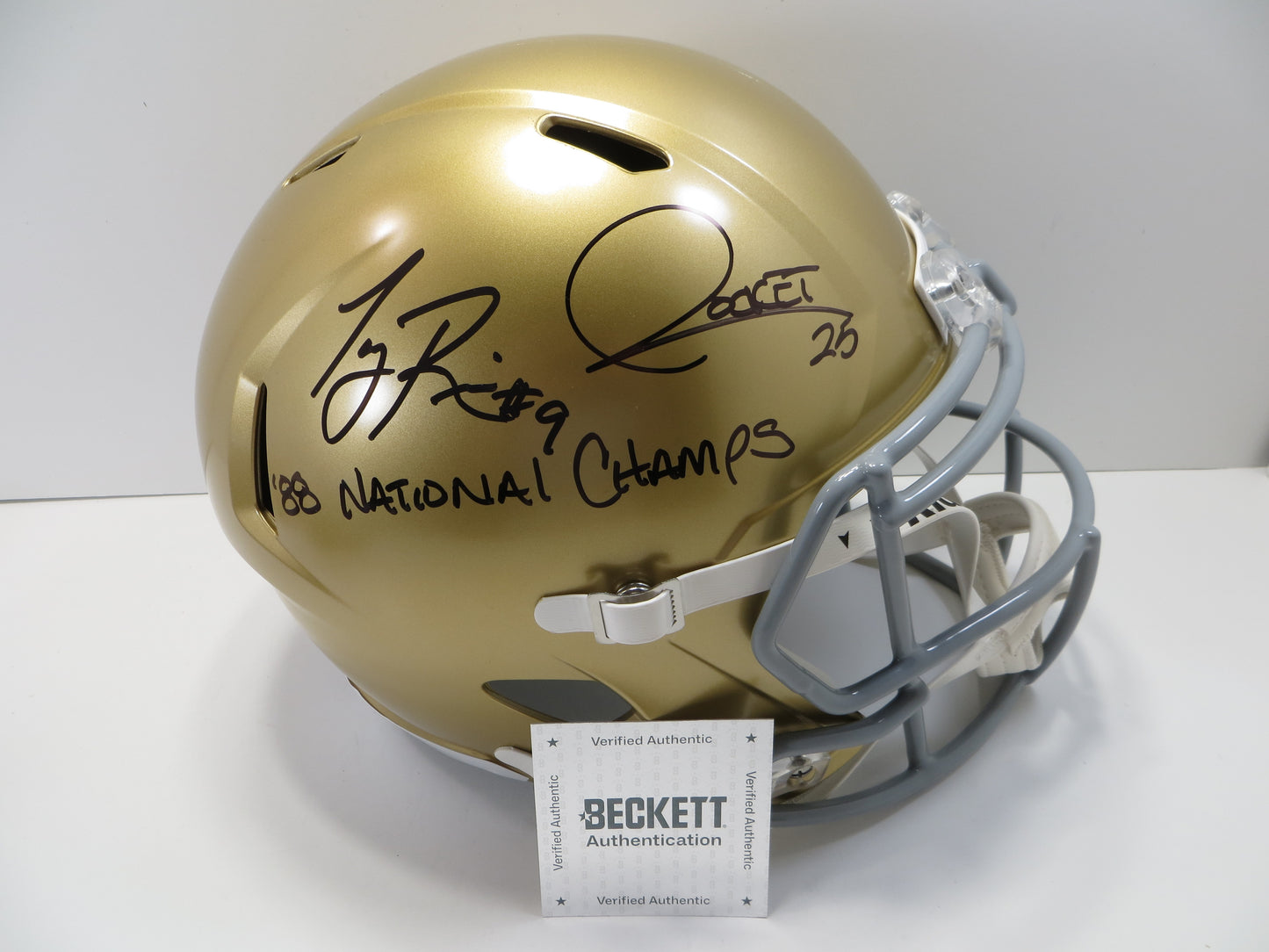 ROCKET ISMAIL TONY RICE SIGNED NOTRE DAME ND FULL SIZE HELMET w/88Champs BAS