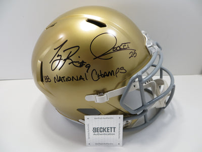 ROCKET ISMAIL TONY RICE SIGNED NOTRE DAME ND FULL SIZE HELMET w/88Champs BAS