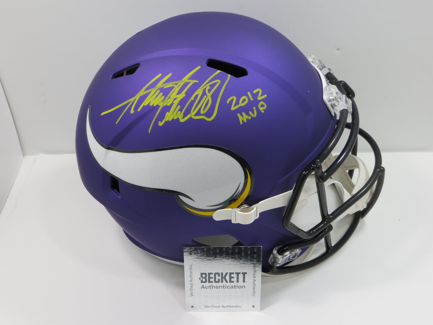 ADRIAN PETERSON SIGNED MINNESOTA VIKINGS SPEED FULL SIZE HELMET w/12MVP BAS