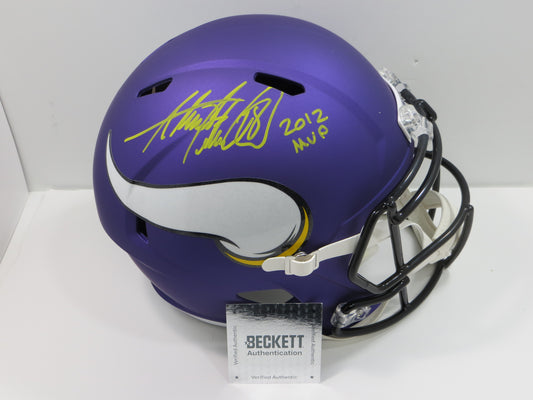 ADRIAN PETERSON SIGNED MINNESOTA VIKINGS SPEED FULL SIZE HELMET w/12MVP BAS