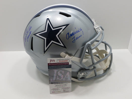DD LEWIS SIGNED DALLAS COWBOYS RIDDELL F/S HELMET w/2 INSCs JSA COA