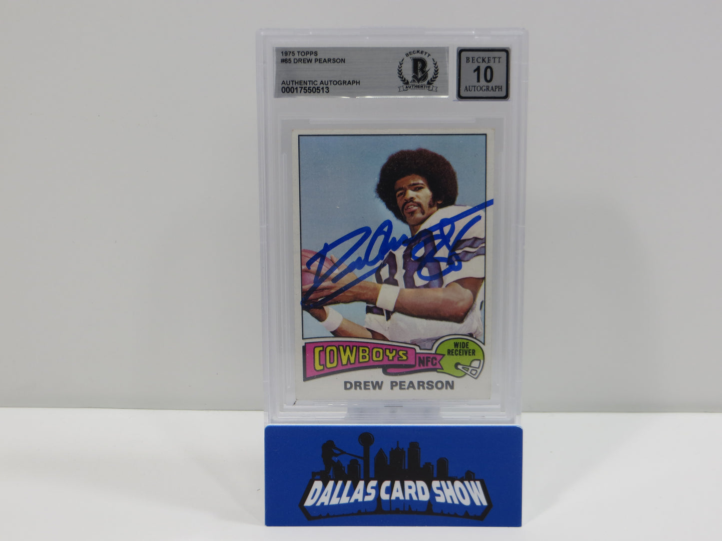 DREW PEARSON SIGNED 1975 TOPPS #65 DALLAS COWBOYS BGS BAS SLAB AUTO 10