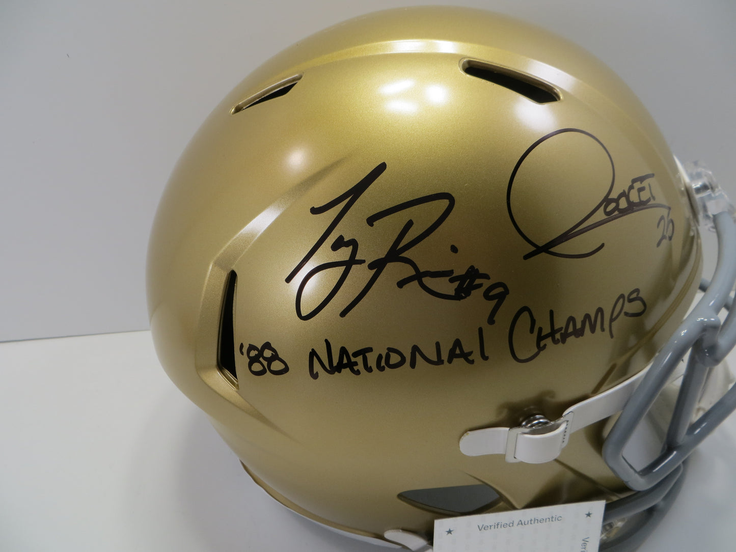 ROCKET ISMAIL TONY RICE SIGNED NOTRE DAME ND FULL SIZE HELMET w/88Champs BAS