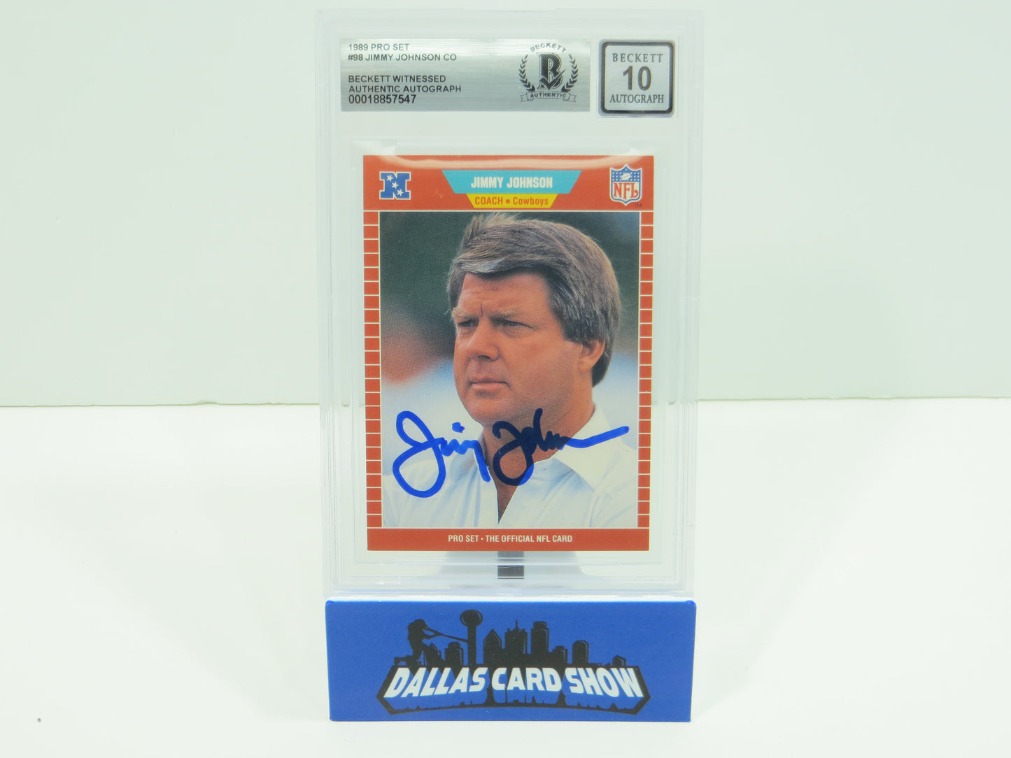 JIMMY JOHNSON DALLAS COWBOYS SIGNED 1989 PRO SET #98 BAS BGS SLAB AUTO 10
