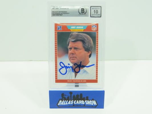 JIMMY JOHNSON DALLAS COWBOYS SIGNED 1989 PRO SET #98 BAS BGS SLAB AUTO 10