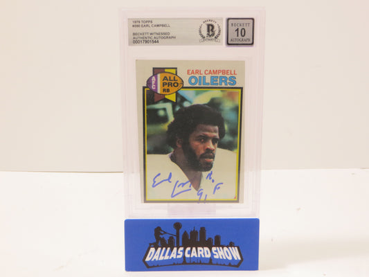 EARL CAMPBELL SIGNED 1979 Topps #390 BGS BAS SLAB w/HOF AUTO 10 OILERS Rookie
