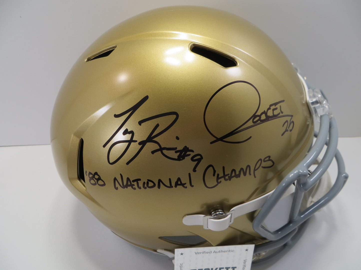 ROCKET ISMAIL TONY RICE SIGNED NOTRE DAME ND FULL SIZE HELMET w/88Champs BAS