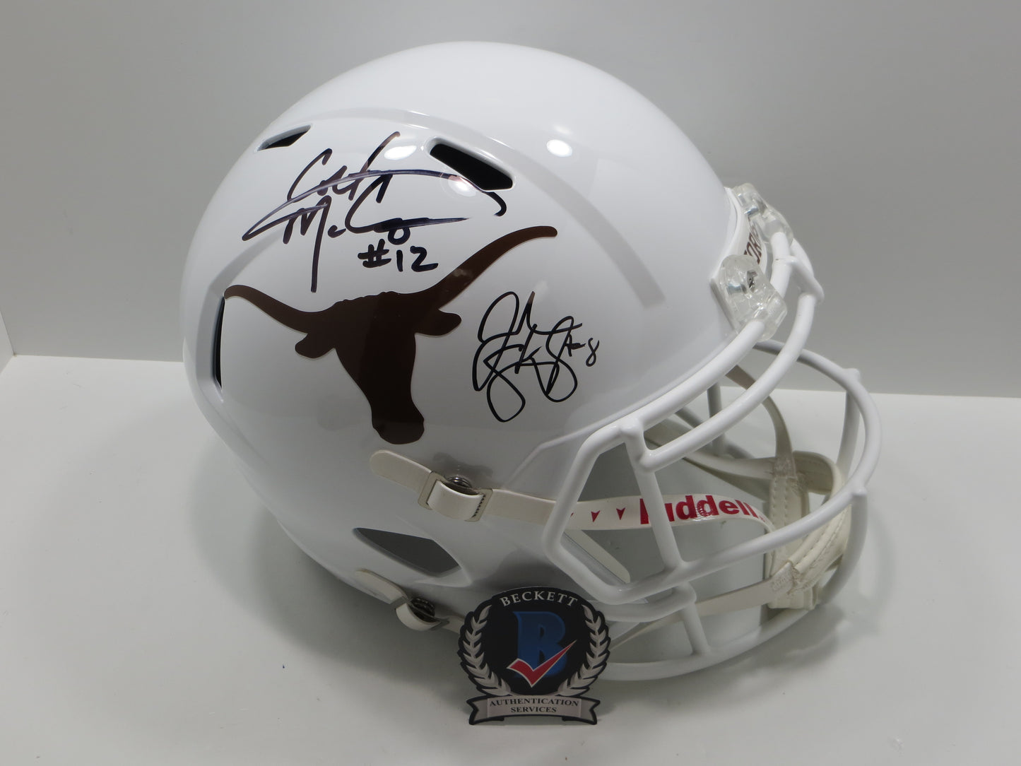 COLT McCOY JORDAN SHIPLEY SIGNED TEXAS LONGHORNS FULL SIZE HELMET BAS