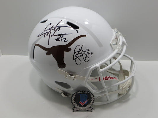 COLT McCOY JORDAN SHIPLEY SIGNED TEXAS LONGHORNS FULL SIZE HELMET BAS