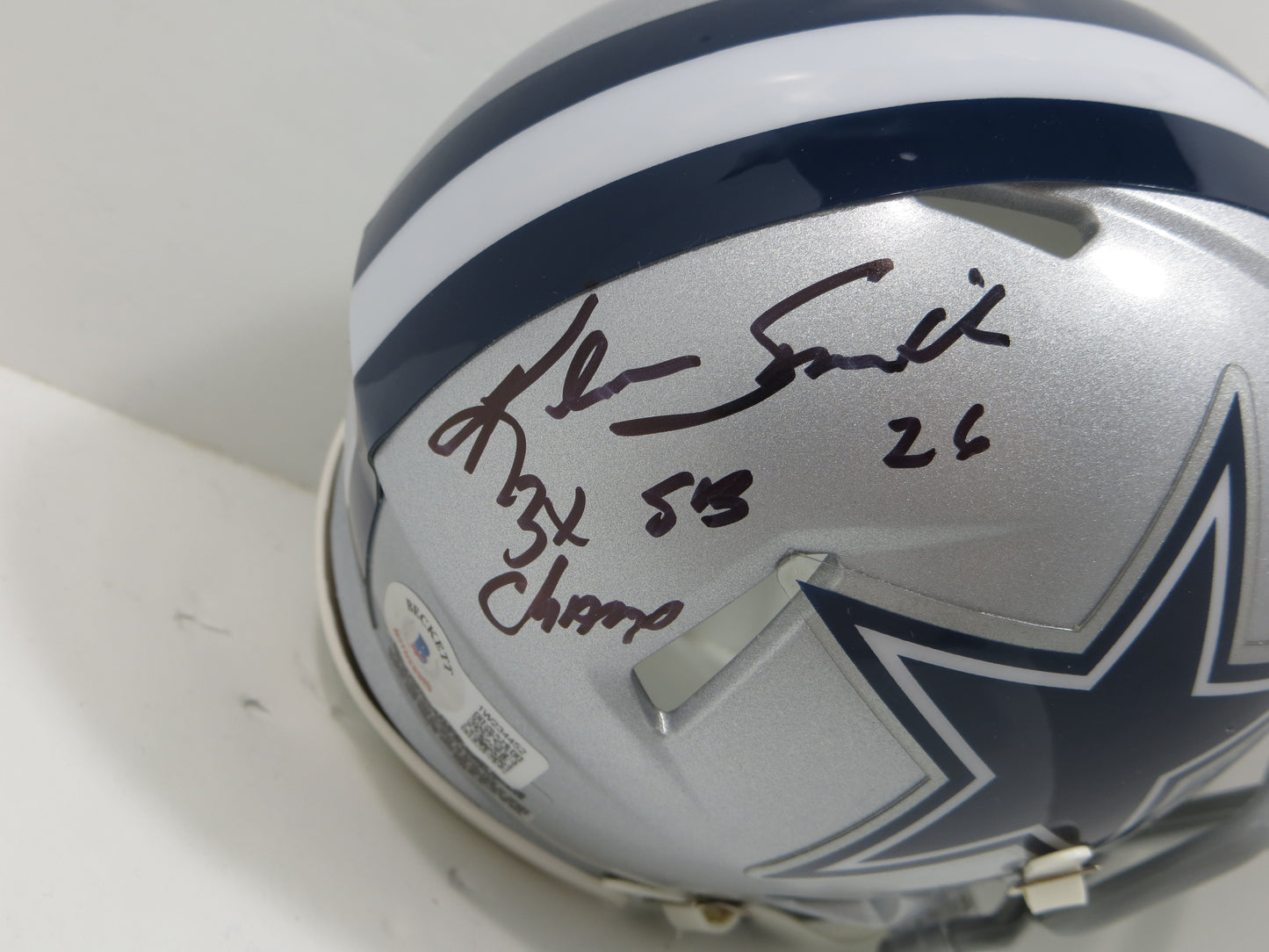 KEVIN SMITH DALLAS COWBOYS SIGNED Riddell MINI HELMET w/3xSB Champ BAS COA