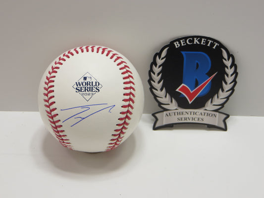 JOSH SMITH TEXAS RANGERS SIGNED OFFICIAL 2023 WORLD SERIES BASEBALL BAS COA