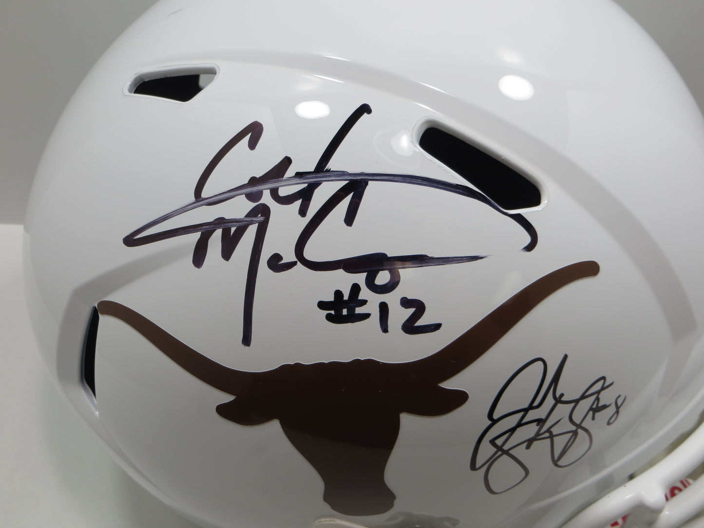 COLT McCOY JORDAN SHIPLEY SIGNED TEXAS LONGHORNS FULL SIZE HELMET BAS