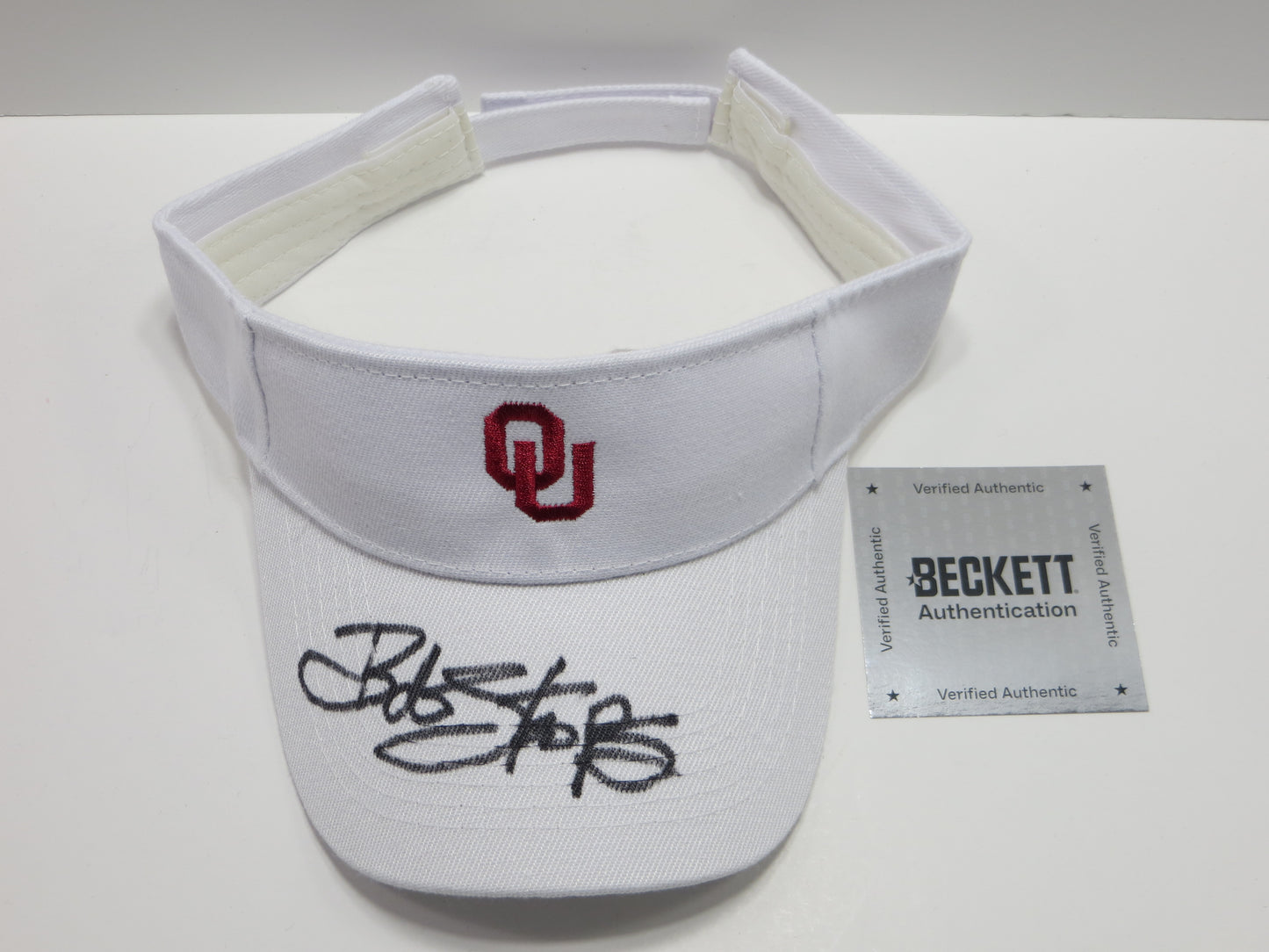 BOB STOOPS OKLAHOMA OU SOONERS SIGNED Iconic Sideline VISOR BAS COA