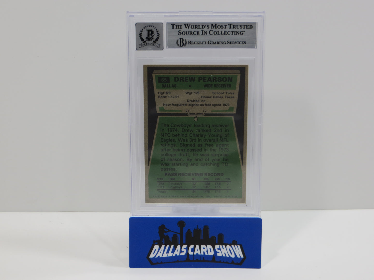 DREW PEARSON SIGNED 1975 TOPPS #65 DALLAS COWBOYS BGS BAS SLAB AUTO 10