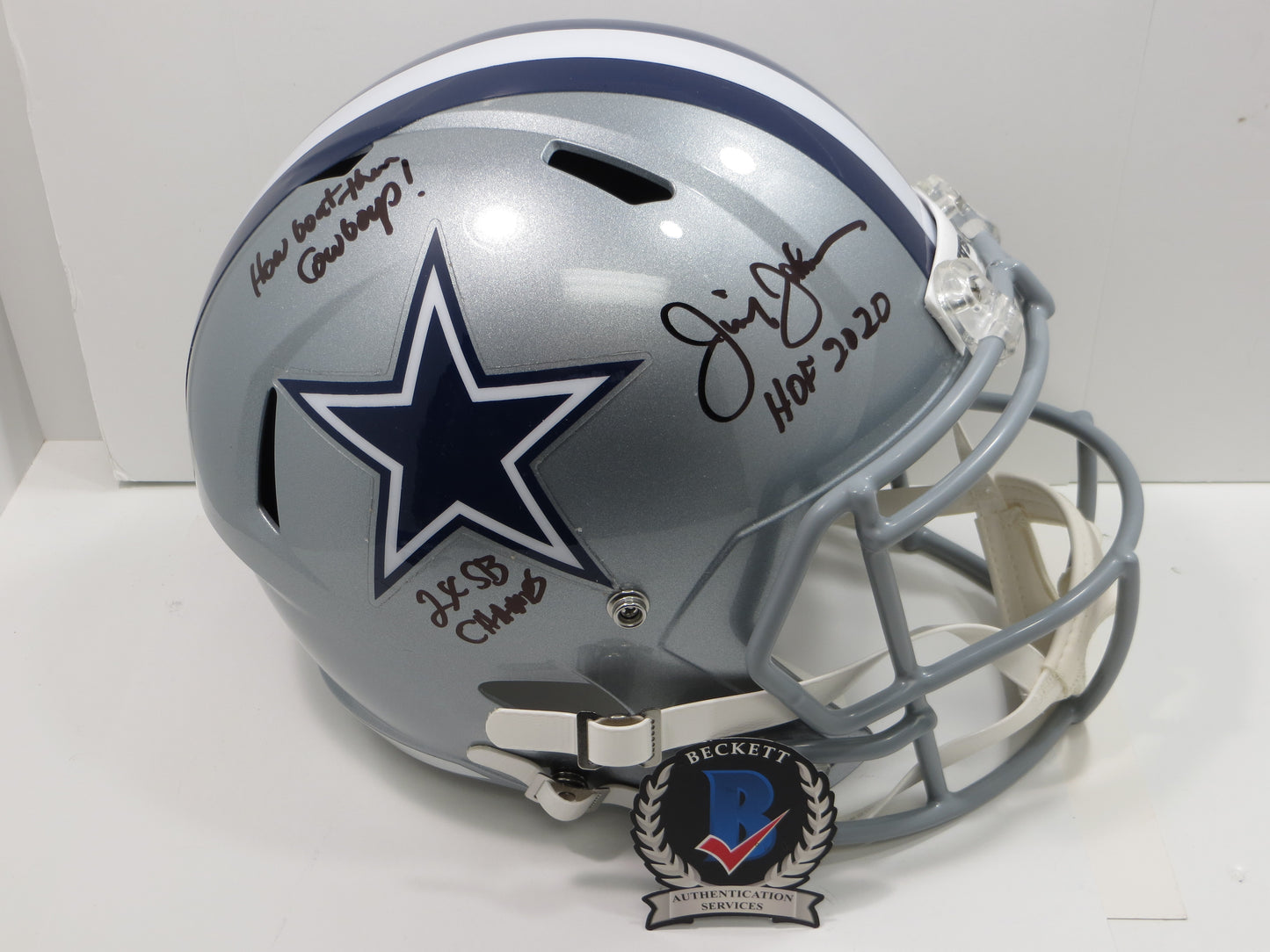 JIMMY JOHNSON SIGNED DALLAS COWBOYS SPEED HELMET w/3 INSCs Miami BAS COA