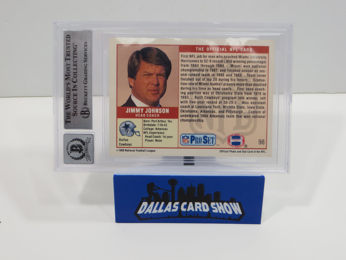 JIMMY JOHNSON DALLAS COWBOYS SIGNED 1989 PRO SET #98 BAS BGS SLAB AUTO 10