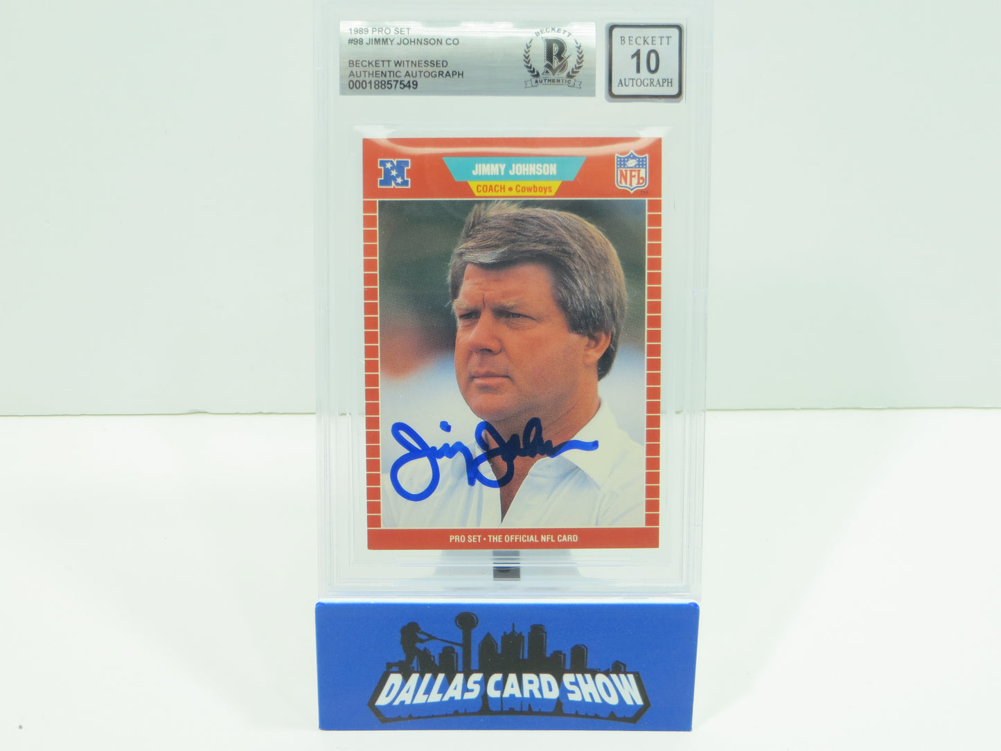 JIMMY JOHNSON DALLAS COWBOYS SIGNED 1989 PRO SET #98 BAS BGS SLAB AUTO 10