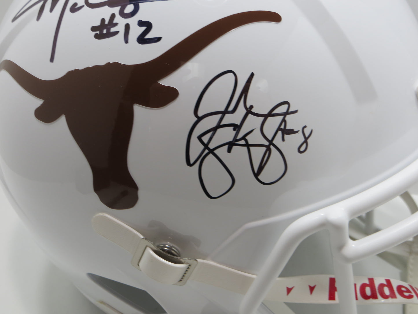COLT McCOY JORDAN SHIPLEY SIGNED TEXAS LONGHORNS FULL SIZE HELMET BAS