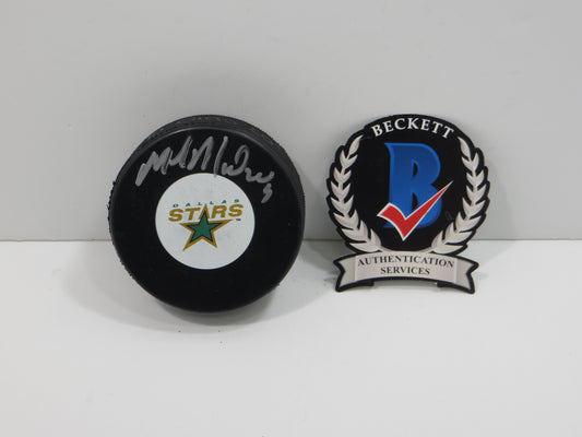 MIKE MODANO DALLAS STARS SIGNED HOCKEY PUCK Minn North Stars Red Wings BAS