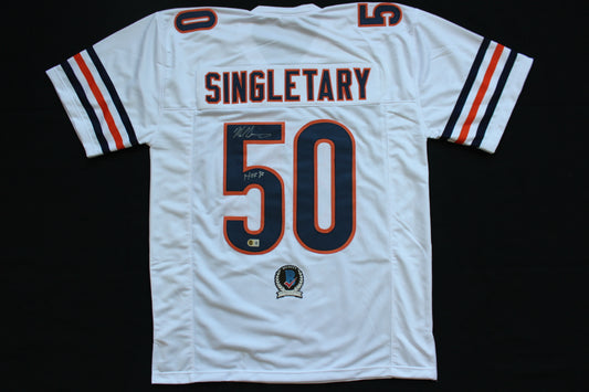 MIKE SINGLETARY CHICAGO BEARS SIGNED WHITE JERSEY w/HOF 98 Baylor Bears BAS