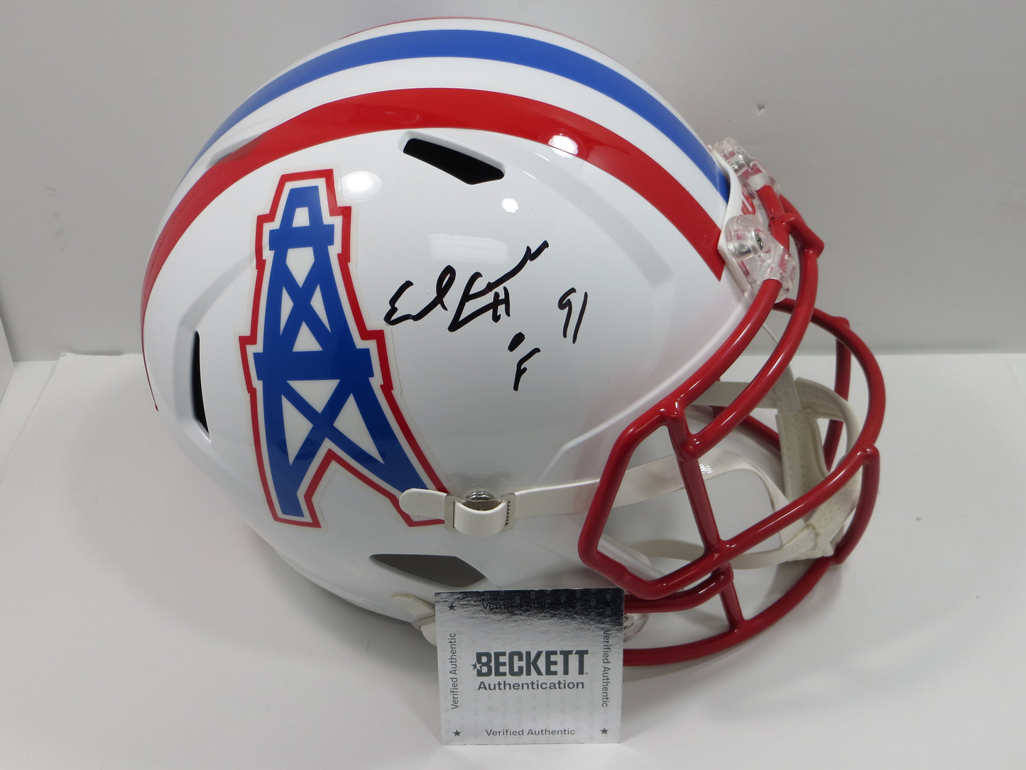EARL CAMPBELL SIGNED HOUSTON OILERS FULL SIZE HELMET w/INSC UT Longhorns JSA
