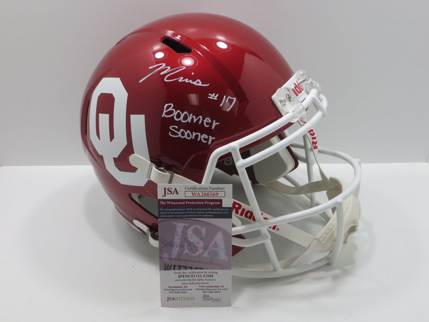 MARVIN MIMS OU OKLAHOMA SOONERS SIGNED FULL SIZE w/Boomer BRONCOS JSA