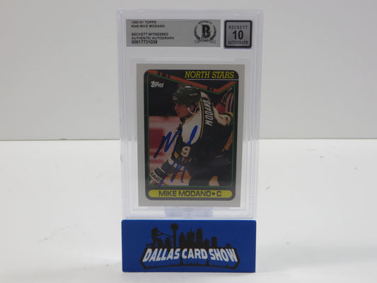 MIKE MODANO SIGNED 1990-91 Topps #348 BAS BGS SLAB AUTO 10