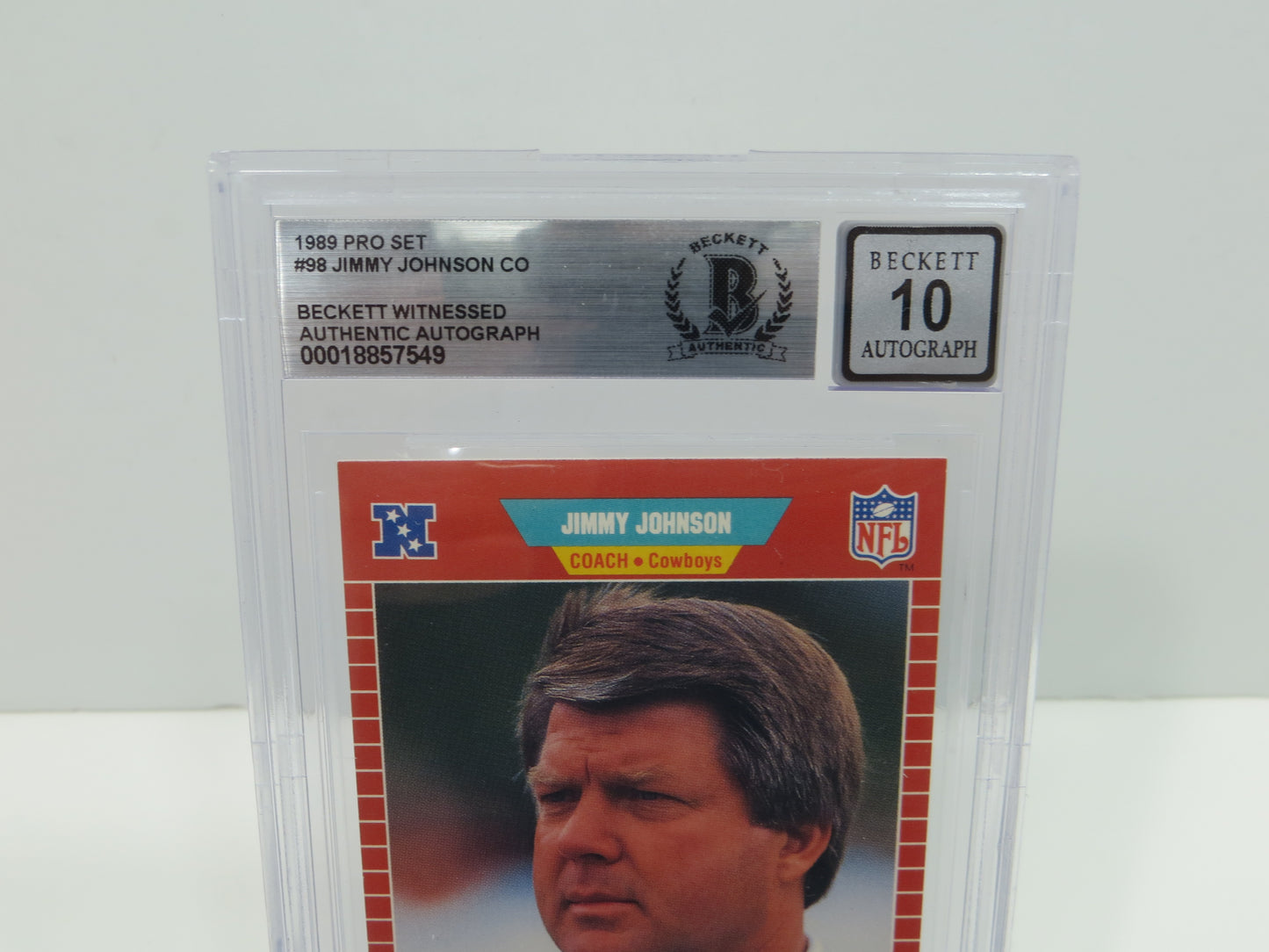 JIMMY JOHNSON DALLAS COWBOYS SIGNED 1989 PRO SET #98 BAS BGS SLAB AUTO 10